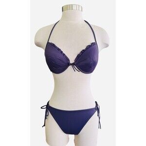 Victorias Secret 34C 2 Piece Padded Underwire Bra With Bottom Purple Bikini